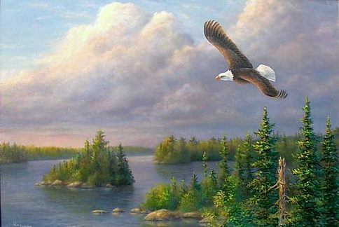 ציור שמן עיט חג מעל העמק 