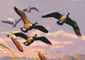 ציור שמן להקת אווזי בר עפים מעל אגם : Thumb 1