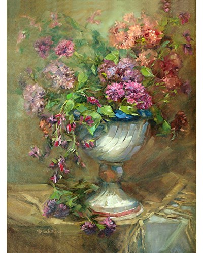 ציור של אגרטל רומי עם פרחים יפים וצבעוניים