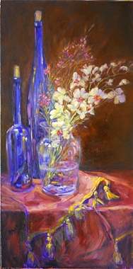 ציור שמן של פרחים יפים על שולחן  : image 1