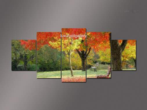 ציור בחמישה חלקים של פארק עצים : image 1