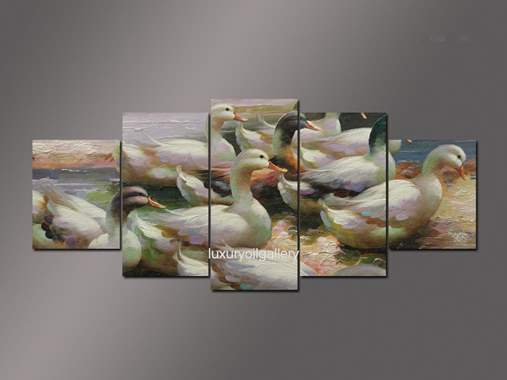 ציור חמישה חלקים ברווזים באגם : image 1