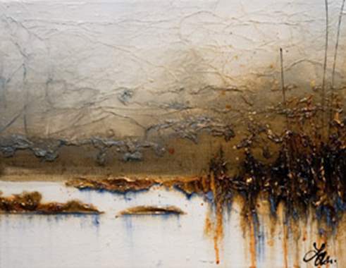 ציור שמן מופשט אגם וביצה חומה : image 1