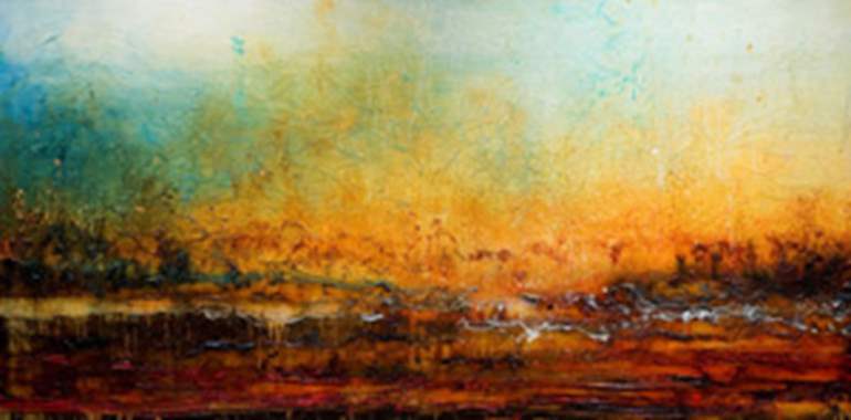 ציור שמן מופשט אדמה חומה ושמיים בגון טורקיז : image 1